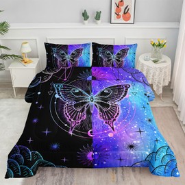 Smell Sunshine 3D Butterfly Comforter Set Blue Black Symmetrical Butterfly Printed Bedding Set with 1 Comforter and 2 Pillowcases for Boys and Girls Bedroom All Season(Butterfly-4 Twin)