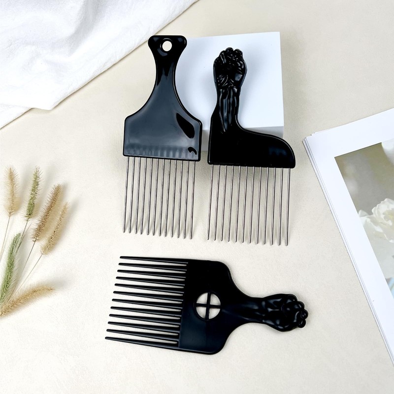 3PCS Metal Afro Comb Set - Black, for Hairdressing &
