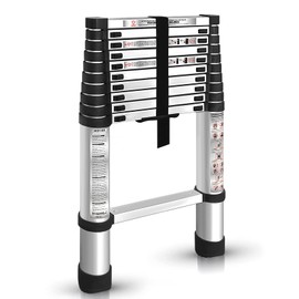 findmall 10.5FT / 3.2M Aluminum Telescopic Ladder Folding Step Inward Sliding Retraction Extension Ladder Multi-Use Non-Slip Collapsible Ladder