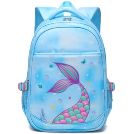 BLUEFAIRY Kids Backpack for Girls Elementary School Bags Kindergarten Primary School Bags Bookbags Back to School Book Bags Gifts Large Campartments Mochilas para Niños 17" Mermaid Blue