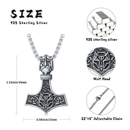 Taioiat Thors Hammer Pendant Necklace for Men Nordic Viking Celtic 925 Sterling Silver Vintage Mjolnir Jewelry Norse Vikings Amulet Charms Gift for Women