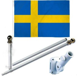 Sweden 3 x 5 FT Flag Set w/ 6-Ft Spinning Flag Pole + Bracket (Tangle Free)