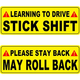 Learning to Drive Stick Shift Stay Back May Roll Back Car Magnet, Funny Student Driver Warning Magnetic Car Sign for New Manual Transmission Learners (Black-Yellow-2 Pack)
