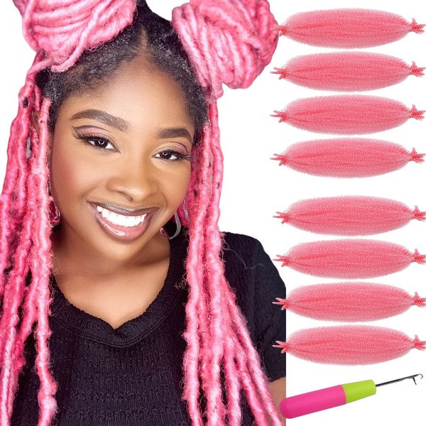 30 Inch Pre Fluffed Spring Twist Hair 8 Packs Pink Springy Afro Twist Hair Pre-Separated Kinky Marley Twist Braiding Hair Synthetic Wrapping Hair For Soft Locs Faux Butterfly Braids Hair Extension