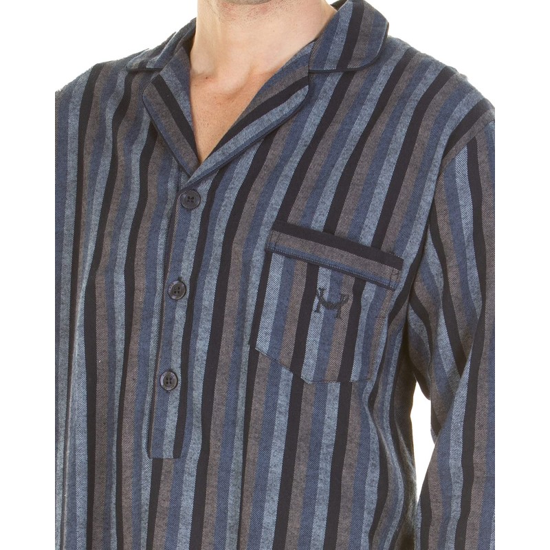 Haigman Brushed Cotton Nightshirt 7394-2 Blue/Grey Stripe 2XL