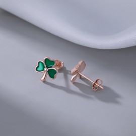 SLUYNZ 925 Sterling Silver Clover Stud Earrings for Women Teens Green Irish Shamrock Earrings Studs for St Patricks Day (C-Rose Gold)