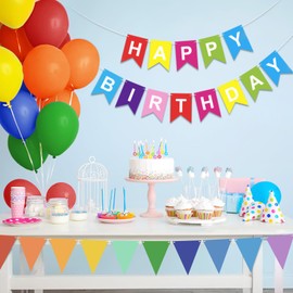 Unisun Rainbow Birthday Decorations, Colourful Balloons with Happy Birthday Banner Rainbow Bunting, Rainbow Party Decorations for Kids Boys Girls