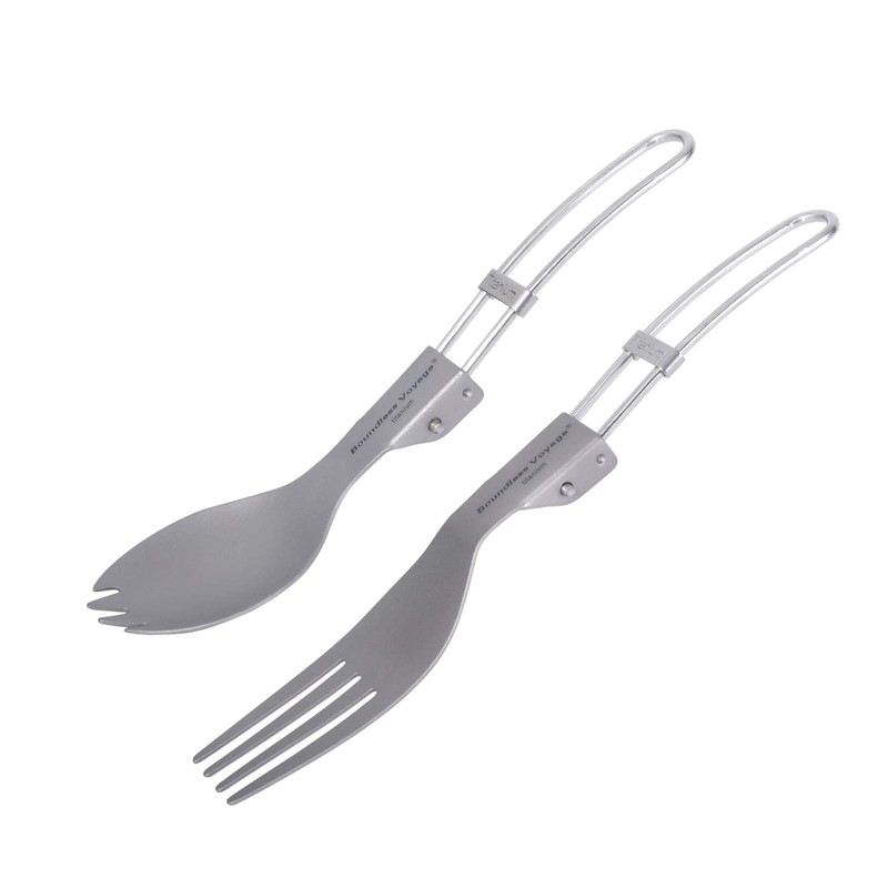 Boundless Voyage Ti1025T Titanium Fork Preparing Spoon, Foldable, Ultra Lightweight,
