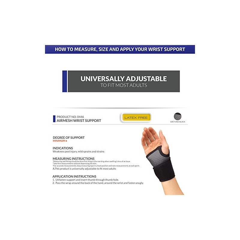 Champion Wrist Wrap Support, Universal Fit, Airmesh Fabric, Grey,
