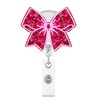 Glitter Pink Bow Badge Reel, Sparkly Decorative Retractable ID Card