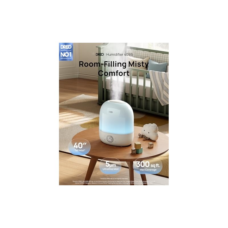 DREO Humidifiers for Bedroom - 30H Max Runtime & RGB