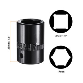 sourcing map 1/2" Drive 6 Point Pneumatic Socket 17mm Metric Shallow Impact Socket Chrome Vanadium Steel Square Drive 6-Point Sockets Mechanic Hand Tool for Pneumatic Wrench, Black