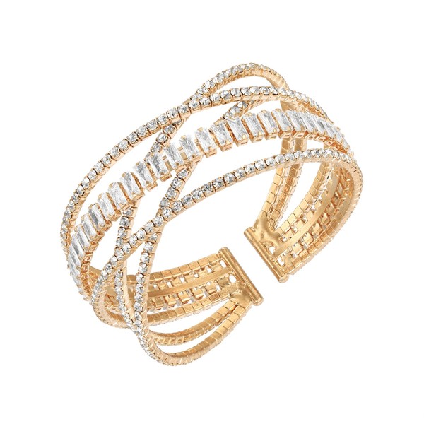 MILAKOO Gold Tennis Chain Rhinestone Band Cuff Stand Layered Bracelet