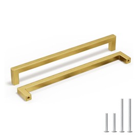homdiy 10 Inch Gold Cabinet Handles 10 Pack Brushed Brass Kitchen Cabinet Pulls Modern Hardware for Dresser, Bathroom, Living Room 10" Hole Centers