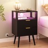 JOONEE Black Nightstand with Charging Station and LED Lights,Modern Bedside