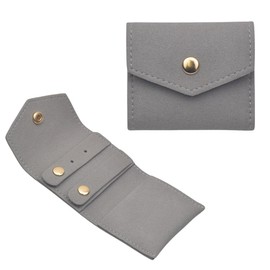 BECKLUXE Microfiber Faux Suede Travel Jewelry Accessories Organizer Roll Compact Jewellery Case Holder Portable Storage for Rings Necklaces Earrings Watches XS,S,M,L (Grey, XS)