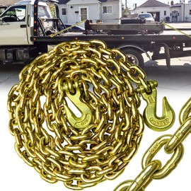 FITHOIST G80 Transport Binder Chain 3/8 Inch x 16 Foot | Tow Chain with Clevis Grab Hooks | 7,100 lbs Safe Working Load | Heavy Duty Chain for Transporting Towing…