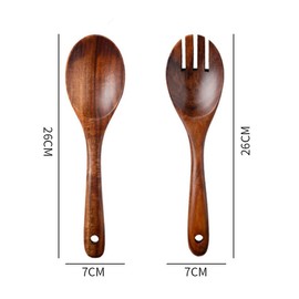 Japanese and Western Style Wooden Rice Spoon Salad Mixing Spoon Fork Tableware Kitchen Tools for Home (Salad Spoon + Salad Fork)