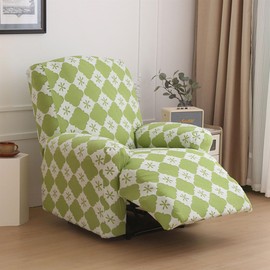 Buenanir Recliner Slipcovers 4-Pieces Stretch Jacquard Recliner Cover with Printed Pattern Thickened Soft Reclining Chair Slipcover Furniture Protector for Kids Pets Blue-Green