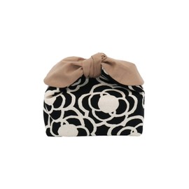 Lunch Bag, Insulated Lunch Bag, Drawstring Free, Tie Type, Azuma Bag, Ribbon, Camellia (Black x Beige)