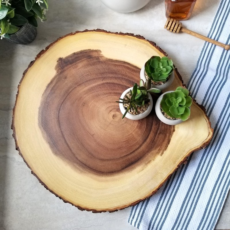 Lipper International Acacia Wood Large Slab Lazy Susan with Bark