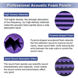 HJGFK2018 52 Pack 1" x 12" x 12" Black/purple Acoustic Wedge Studio Foam Sound Absorption Wall Panels (black/purple)