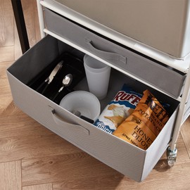 Mini-Fridge Stand on Wheels - Supreme Organization - White Metal Frame with Gray Drawers
