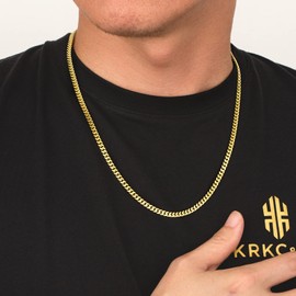 KRKC&CO 3/4/5 Gold Chain Men's Necklace 18K Gold Plated/White Gold, Miami Cuban Link Chain for Men, Hip Hop Thick Curb Chains