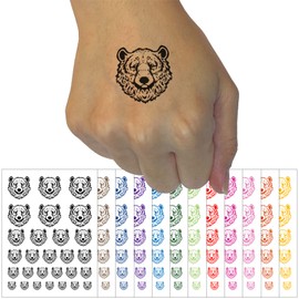 Realistic Black Bear Head Temporary Tattoo Water Resistant Fake Body Art Set Collection - Brown (One Sheet)