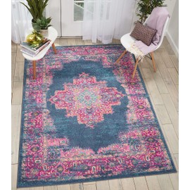 Nourison Passion Distressed Vintage Blue Area Rug 5'3" x 7'3"