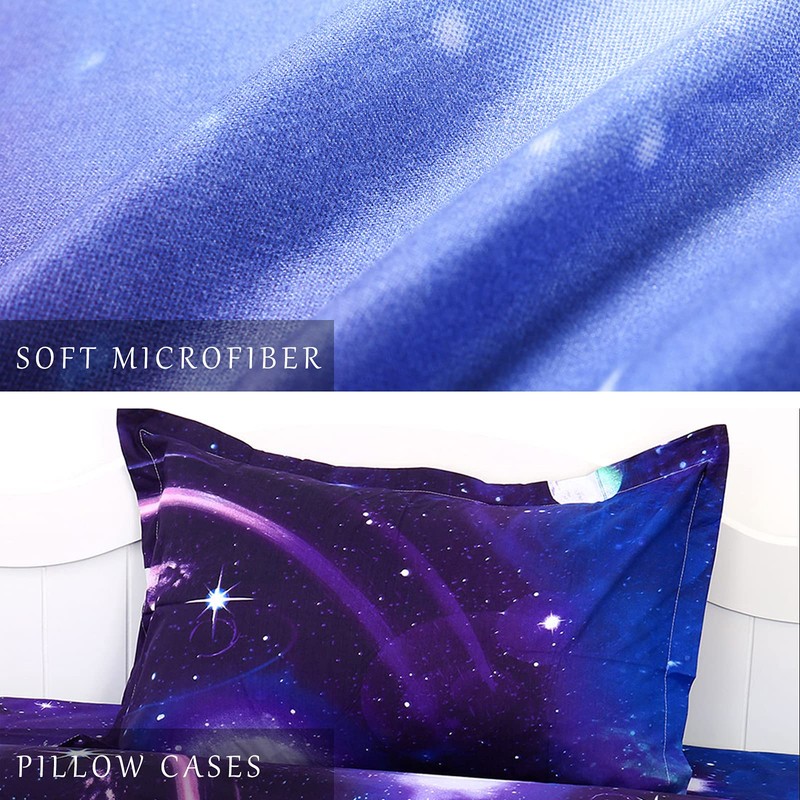 Galaxy Duvet Cover Set Reversible Sky Universe Moon Printed Bedding