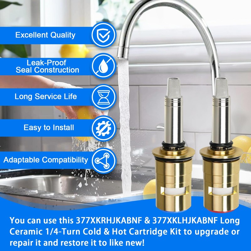 Upgraded 377XKRHJKABNF & 377XKLHJKABNF Long Ceramic 1/4-Turn Cold & Hot