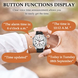 Hearkent Atomic British English Talking Watch for Blind or Visually impaired or Low Vision People Man and Woman Size (Silver Black, Woman)