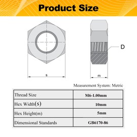 Mriuuod 100pcs M6-1mm Hex Nuts, Carbon Steel, Black Oxide, M6 x 1.00mm Hex Drive, Grade 8.8, Metric, Right Hand, 10mm/0.4" Width, 5mm/0.2" Height, Replacement Nut with Plastic Case