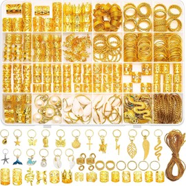 285 Piezas Oro Accesorios para Trenzas Juego de Anillos, Cuffs, Dijes y Clips Decorativos Joyería para Dreadlocks Hombre y Mujer Regalo Estilo Boho
