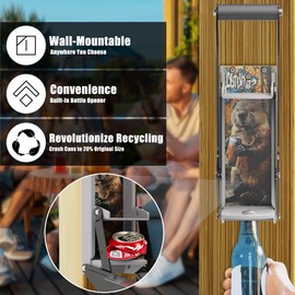 KANBOL Metal Can Crusher Wall Mounted Eco-Friendly Soda Can Smasher Crusher for Home Use - 16oz with Beaver Art Stickers and Lubricant for Smooth Operation - Can Crushers for Recycling Trash Can-U19