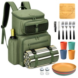 Hap Tim Large Picnic Basket Backpack for 4 with Insulated Cooler - Dry-Wet Separated, Multi-Pocket Organizer, Gifts for Couples, Wedding, Bridal Showers (Olive Green)