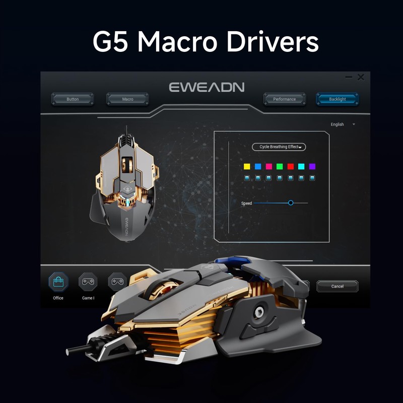 SEUNKWANG EWEADN G5 Wired Gaming Mouse, Ergonomic RGB Computer Mouse,