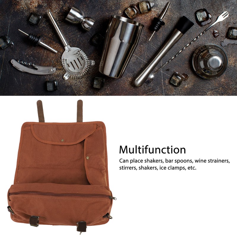 Bartender Tool Bag Canvas Leather Bartender Roll Bag Portable Multiple