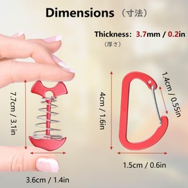 JEELAD Anchor Pegs, Wood Deck Pegs, Tent Pegs, Outdoors, Universal Fittings, Carabiner, Set of 6, Multi-functional Hook, Clasp, Fishbone Shape, Aluminum, Safety Buckle, For Camping, Wooden Deck, Set