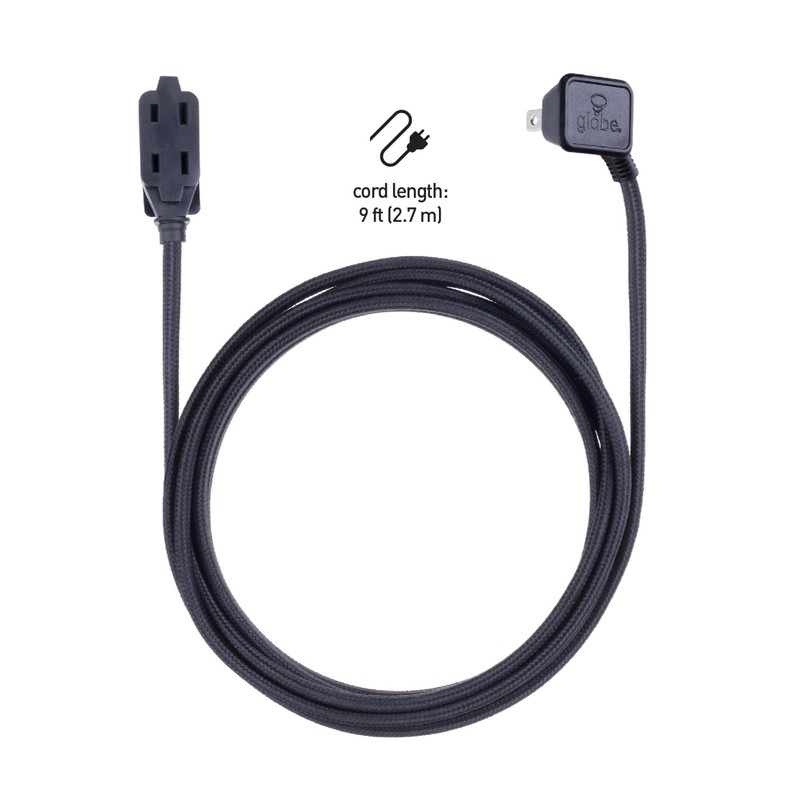 Globe Electric 22810 9ft Fabric Extension Cord, 3 Polarized Outlets,