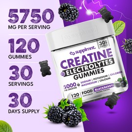 supplmnt. supplmnt Creatine Gummies with Electrolytes, 5000mg Creatine Monohydrate, BlackBerry Flavour, 120 Gummies C Vegan, Gluten-Free, Non-GMO C Food Supplement C 30-Day Supply