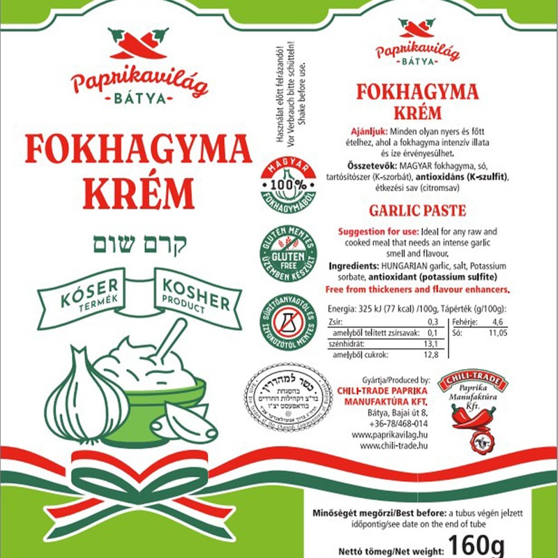 Hungarian Garlic Paste (3x160g/5.6oz) Certified Kosher, Economy Pack, Imported from