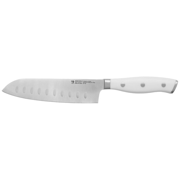 HENCKELS Forged Accent Razor-Sharp Hollow Edge Santoku Knife 5 Inch, White Handle, German Engineered Informed by 100+ Years of Mastery