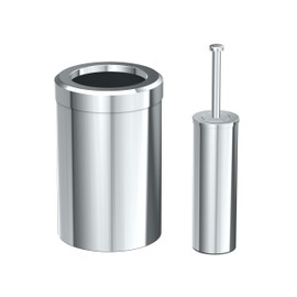 Modern Round Waste Basket and Toilet Brush Set, Chrome Open Top Stainless Steel Trash Can with Removable Lid, 3 Gallon Capacity, Gatco Luxury Bathroom Housewarming Gift