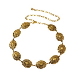 EMOTTOS Concho Women's Chain Belt, Adjustable Carving Metal Waist Chain Western Cowboy Cowgirl for Women, Exquisite Boho Belts for Jeans Dress(C-GOLD)