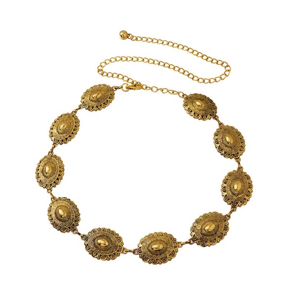 EMOTTOS Concho Women's Chain Belt, Adjustable Carving Metal Waist Chain