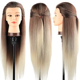 Training Head, DanseeMeibr 26-28 Inch Hairdressing Head 100% Synthetic Fiber Cosmetology Mannequin Dolls Head with Free Clamp for Braiding Stying