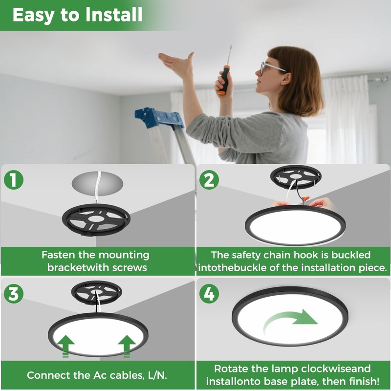 zemty 4Pack LED Flush Mount Ceiling Light, 12Inch 24W Dimmable