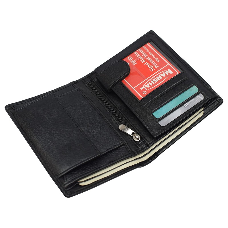 MARSHAL Genuine Leather RFID Signal Blocking Wallets For Men -